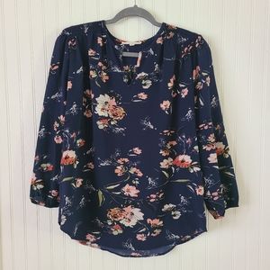 Fun 2 Fun Kenmore Splitneck Blouse, Medium, Navy